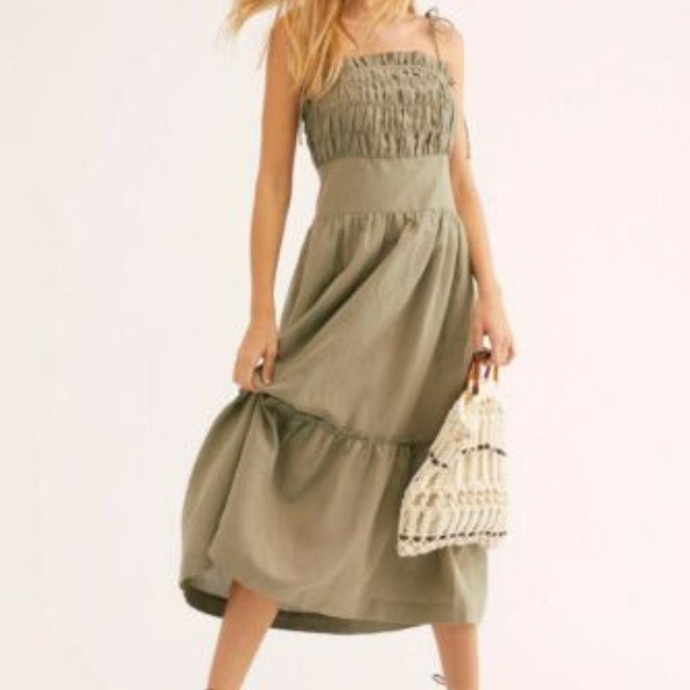 Free People Late Checkout Midi Dress, size XS, dried palm/light army green